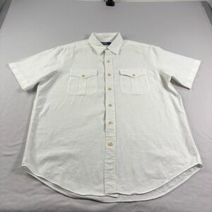 Polo Ralph Lauren Linen Shirt Mens Large White Button Up Pockets Beach Camp